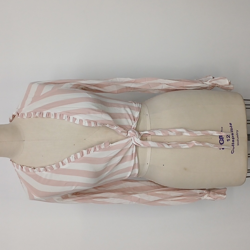 Sundays Tie Front Top in Pink and White Stripe